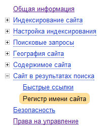 регистр имени сайта в выдаче Яндекса 