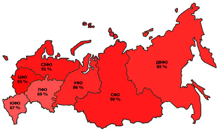 региональное продвижение сайтов - карта регионов России